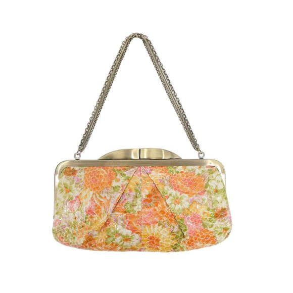 New HOBO International Chain Straps Snake Embossed Pleated Floral Clutch Bag - Picture 1 of 7